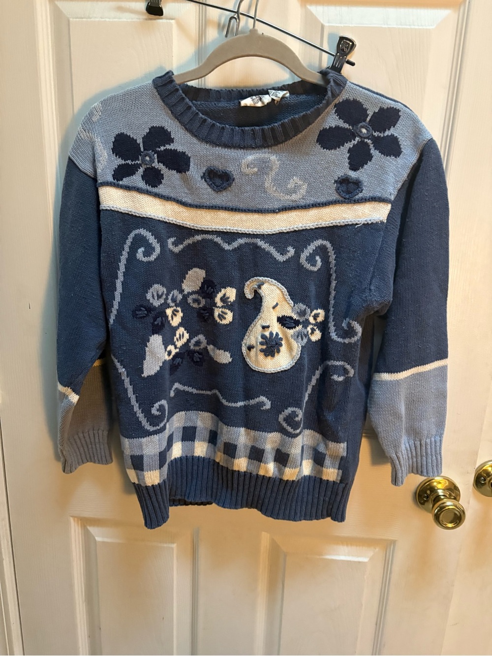 jason maxwell Blue and Light Blue Floral Crewneck Sweater